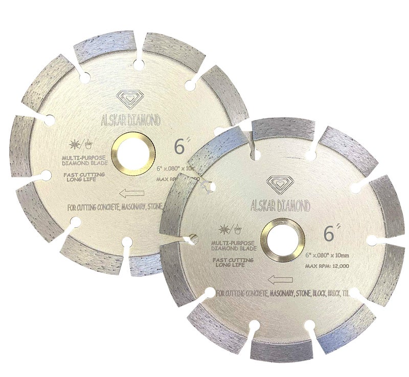 ALSKAR DIAMOND (2 Pack) ALSKAR DIAMOND ADLSS 6 inch Dry or Wet Cutting General Purpose Power Saw Segmented Diamond Blades for Concrete Stone Brick Masonry (6" - 2 pcs) - Image 1